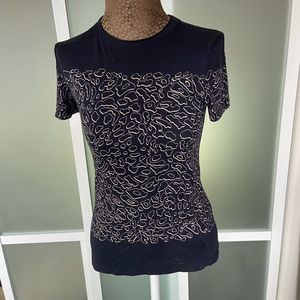 Tory Burch top dark blue beige print xsmall